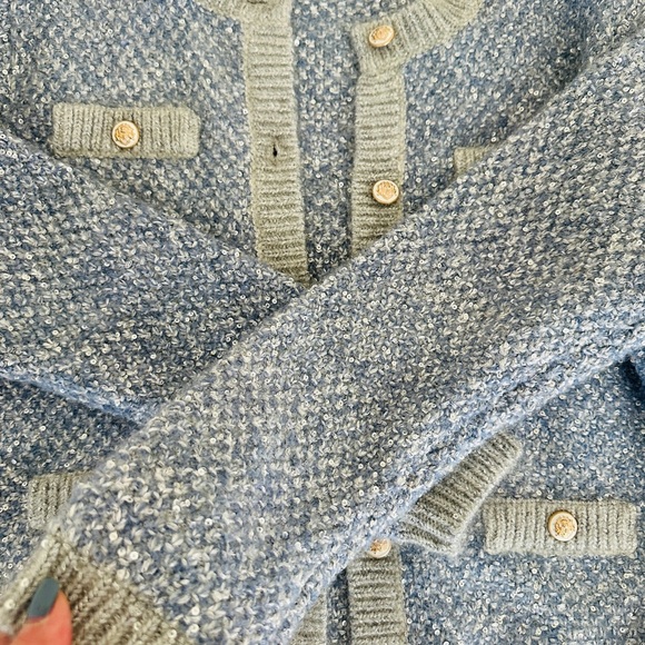Maje Light Blue Tweed Sequin Cardigan Jacket Size 2 NWT - Picture 13 of 14